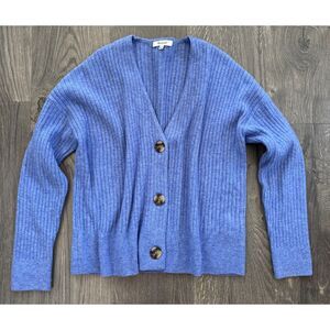 NEW Madewell Ribbed Merino Wool Alpaca Cardigan Coziest Sweater Blue Purple XS
